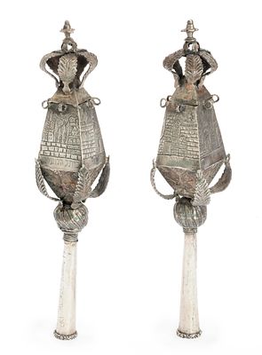 זוג "רימונים" ייחודי לספר תורה – תיאורי הכותל המערבי, קבר רחל ואתרים קדושים בארץ ישראל, ראשית 