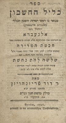 Kelil ha-Ḥeshbon – Fundamentals of Algebra and Geometry – Berlin, 1796 – Engravings – 