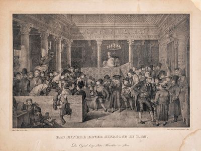 Das Jnnere Einer Sinagoge in Rom – Lithograph after Hieronymus Hess – 19th Century. The 