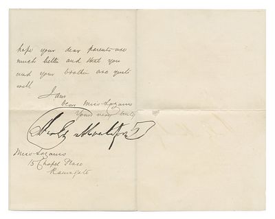 Letter by Sir Moses Montefiore – Ramsgate, 1880. The description and 