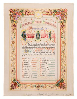 Ornate Certificate of Appreciation Presented to the Chairman and Treasurer of the Eastbourne 