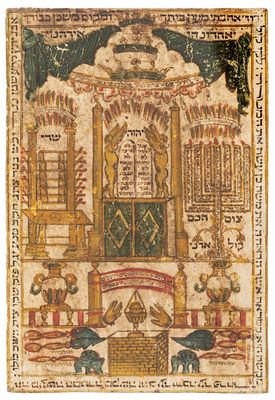 Decorated Shiviti Plaque, With Illustration of Temple Vessels – Italy, Ca. 1800 – The Durante 