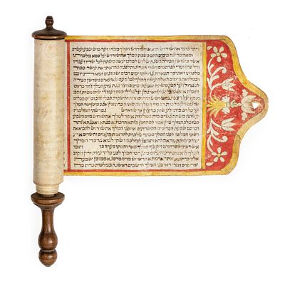 Colorfully Decorated Esther Scroll with of Blessings – Italy, ca. 1800. Decorated Esther scroll. 