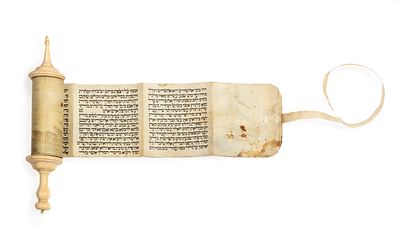 Esther Scroll with Original Handle – Italy, ca. 1900. Esther scroll. [Probably Italy, ca. 