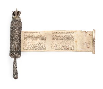 Esther Scroll in Filigree Silver Case – Europe, Ca. 19th or Early 20th Century. Esther scroll in 