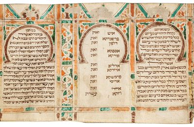 Esther Scroll Adorned with Colorful Horseshoe Arches – Morocco, Early 19th Century. Decorated 