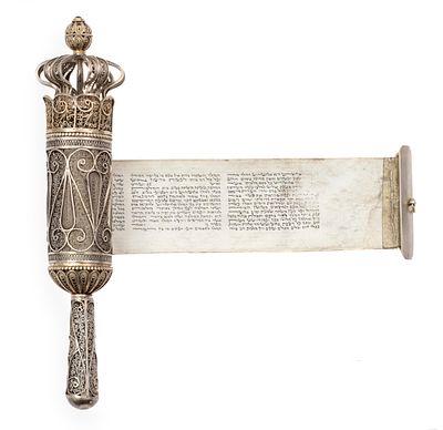 Esther Scroll in Silver Filigree Case – Jerusalem. Esther scroll housed in decorated case. 