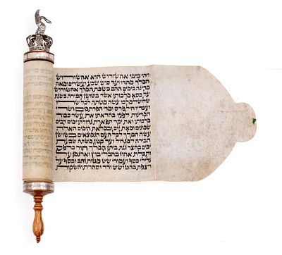 מגילת אסתר – כתובה בידי ילד בן 11 שנים – ספליט, קרואטיה, המאה ה-19 – עם דף ברכות נלווה – ידית 