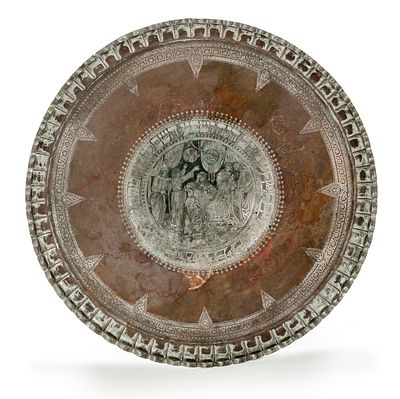 Large Copper Platter – Joseph Interprets Pharaoh's Dream. Large copper platter. [Iran, ca. 