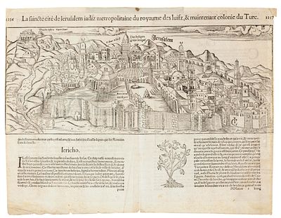 Map of Jerusalem – Woodcut from Cosmographia by Sebastian M&uuml;nster – 16th Century. La saincte 