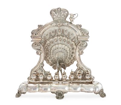 Silver Hanukkah Lamp with Peacock Decoration – Vienna, Late 19th or Early 20th Century. Hanukkah 