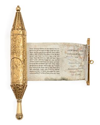 Gilt Silver Megillah Case Produced by Bezalel – Jerusalem, Late 1920s / Dedication to 