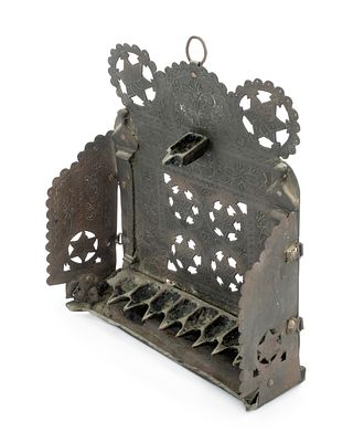 Chanukah Lamp with Column Motifs and Stars of David – T&eacute;touan, Morocco, Early 20th Century. The 