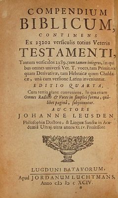 והאן לוסדן – Compendium Biblicum - תמצית התנ"ך. לטינית. 1694
Compendium Biblicum continens 