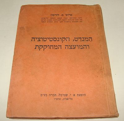 ספר המנדט, הקונסטיטוציה והמועצה המחוקקת – תל-אביב, תרצ״ו – פרופ׳ מ. לזרסון
