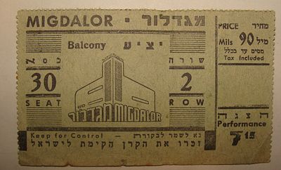 כרטיס כניסה, "מגדלור", תיאטרון קולנוע בארץ-ישראל