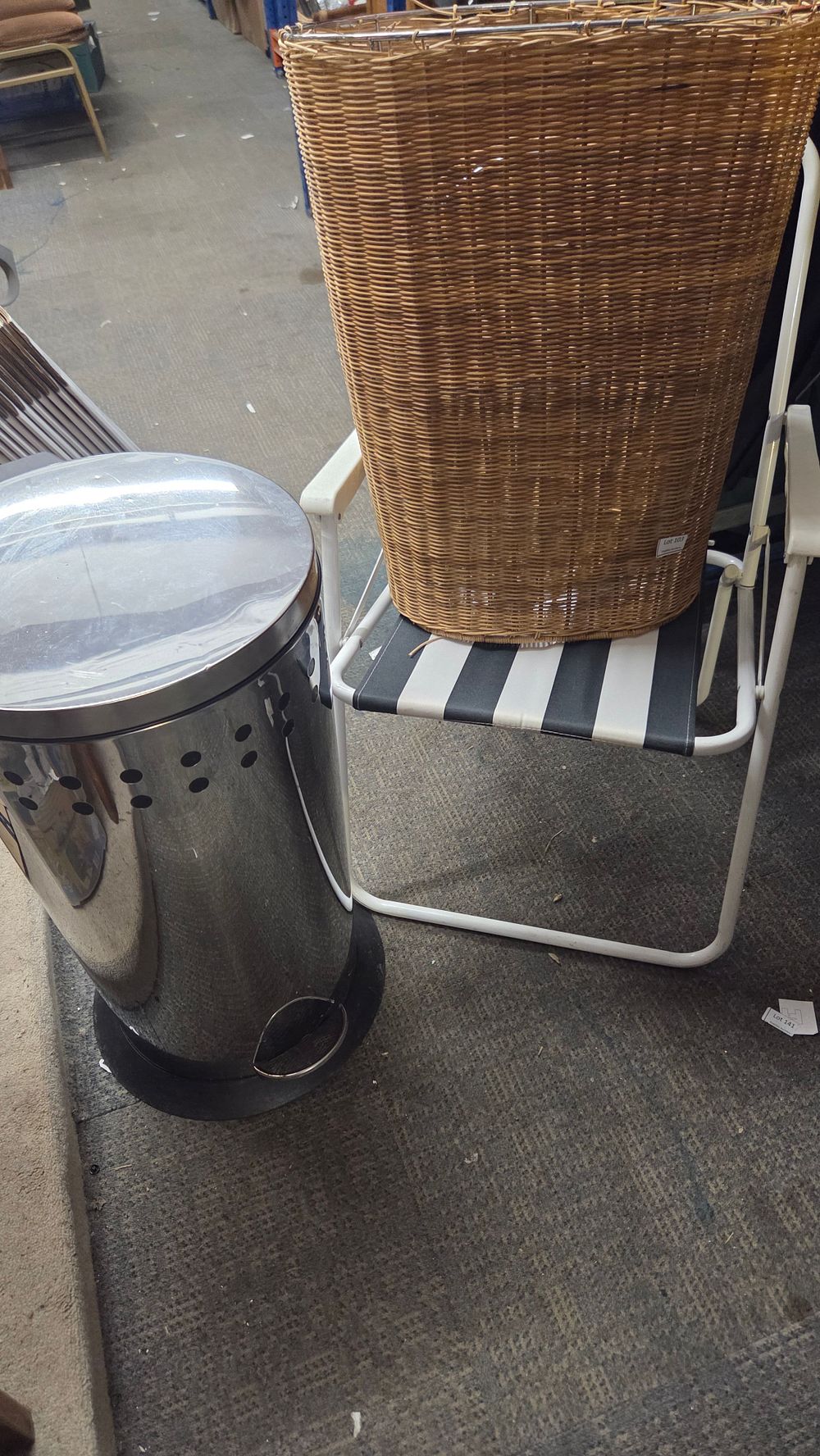 Lot 164 – Wicker Basket, Pedal Bin and Deck Chair
