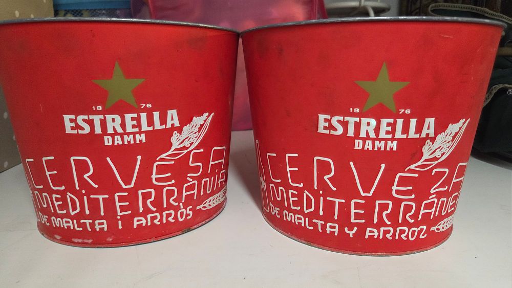 Lot 224 – 2 Estrella Damm Red Metal Beer Ice Buckets