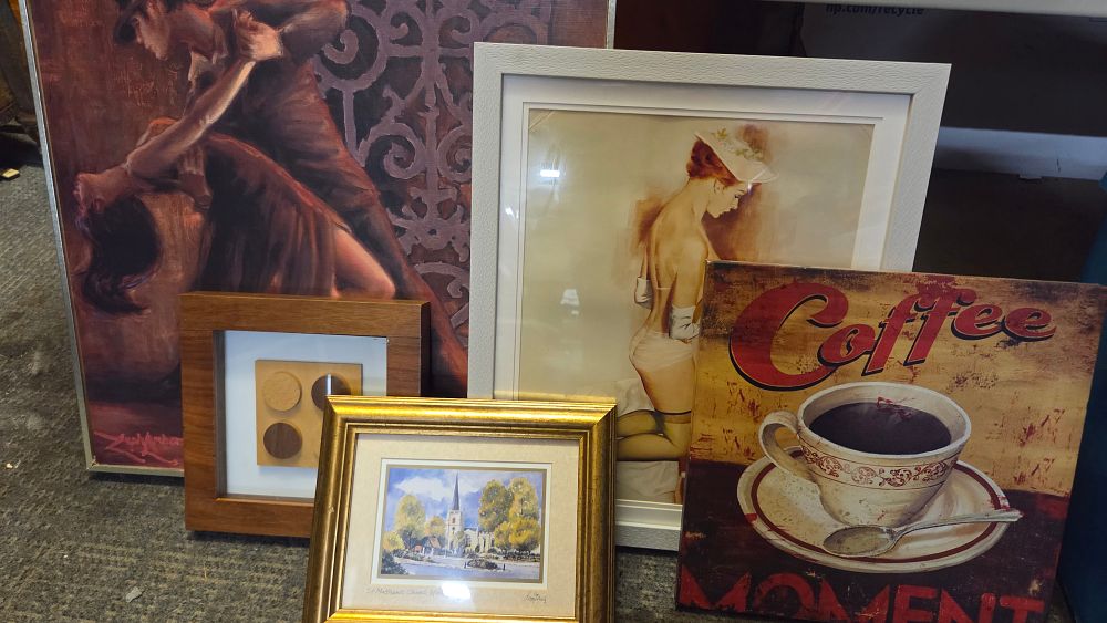 Lot 272 – A Collection of Framed and Unframed Artwork and Wall Hangings including a signed watercolour of St. Matthews Church