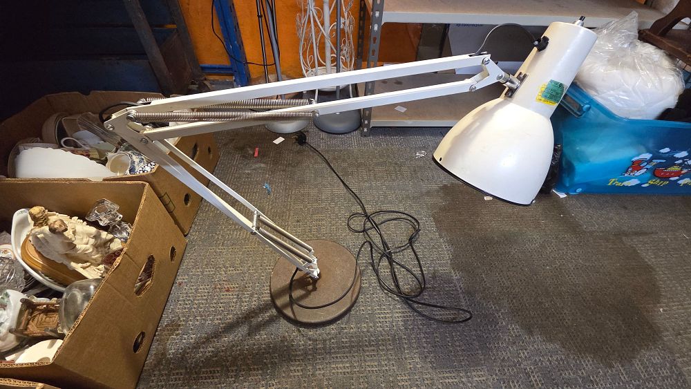 Lot 296 – White Luxo Adjustable Arm Floor Lamp