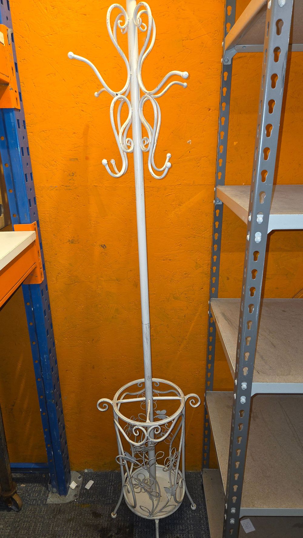 Lot 299 – White Metal Coat Rack with Integrated Umbrella Stand