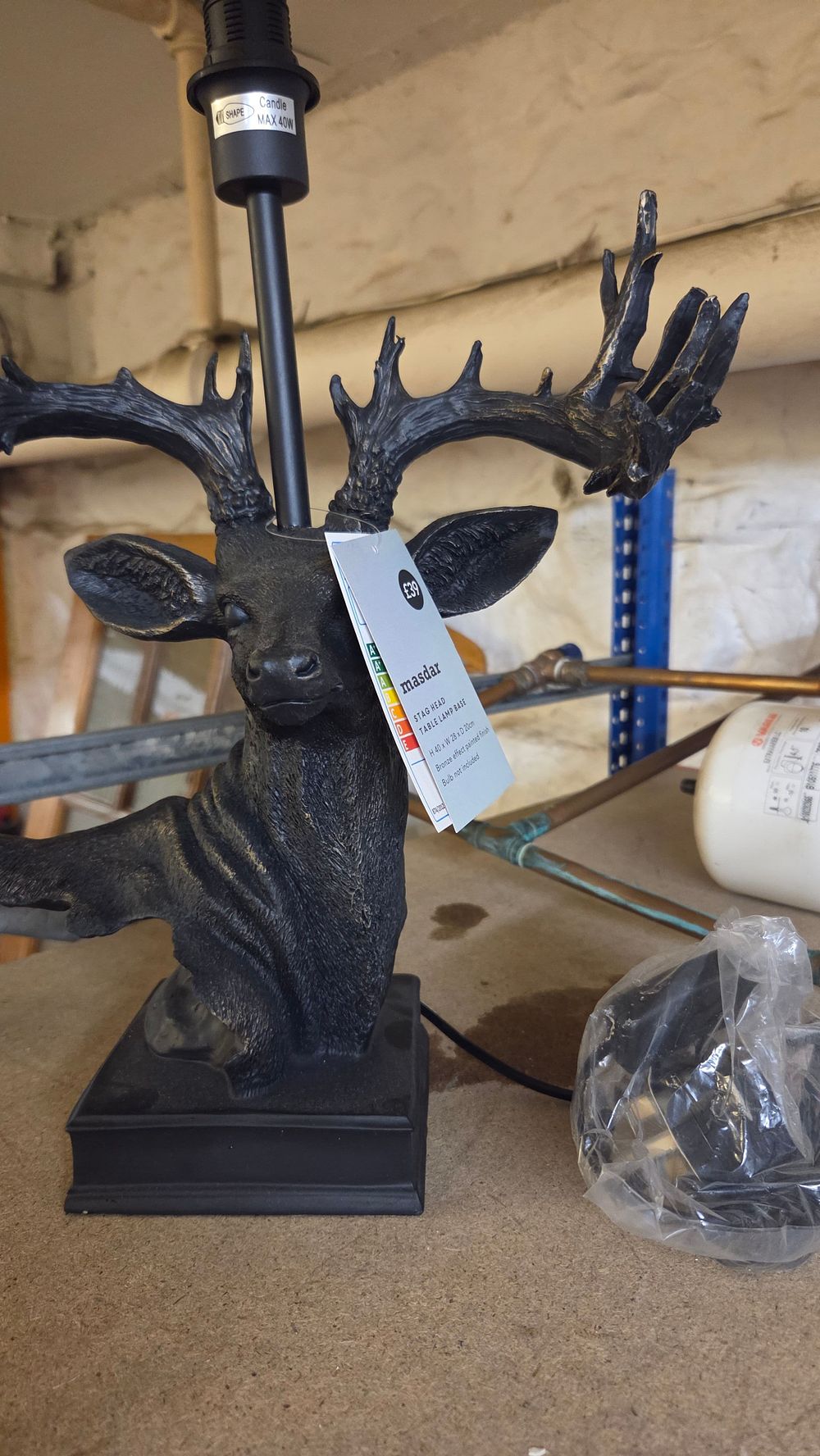 Lot 330 – Masdar Black and Bronze Effect Stag Head Table Lamp Base