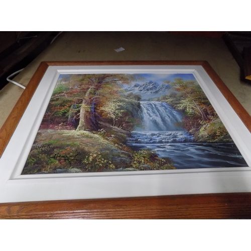 Lot 372 – Framed Mountain and Waterfall Landscape Oil Painting Signed Henry