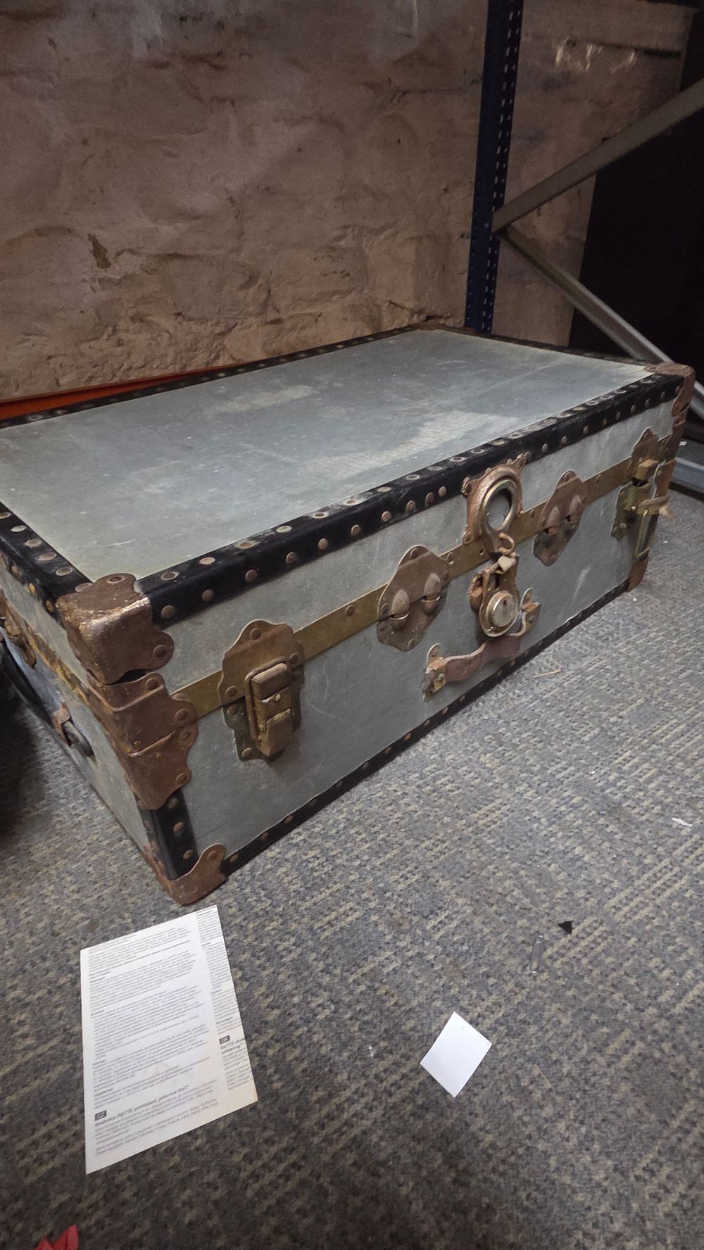 Lot 374 – Vintage Zinc Clad Steamer Trunk with Brass Hardware
