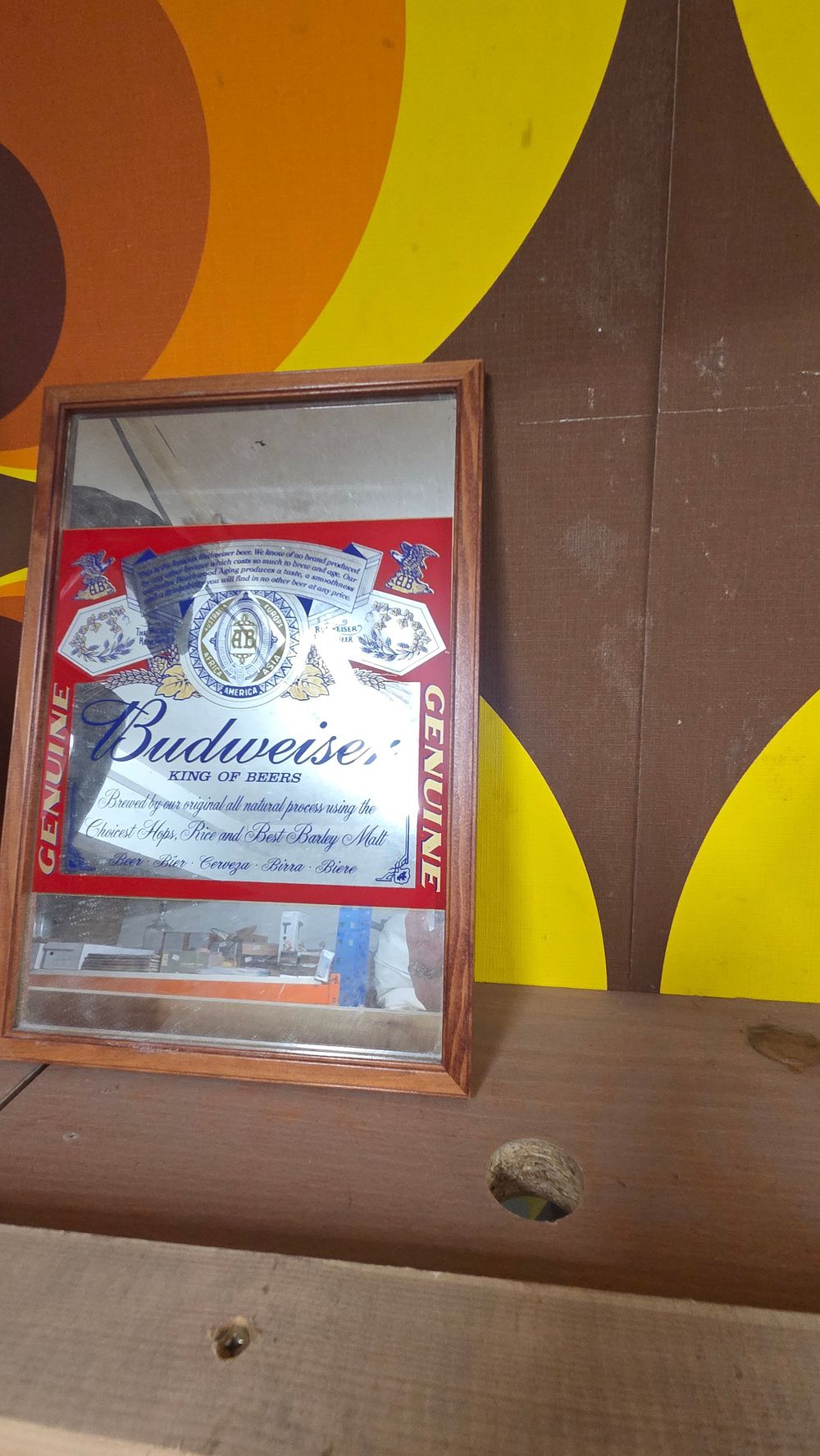 Lot 623 – Budweiser King of Beers Wooden Framed Advertising Mirror
