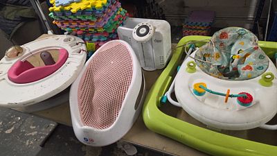 A Collection of Multi-coloured Baby Equipment. A collection of multi-coloured baby equipment 