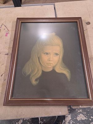 Irene Spencer Teardrop Crying Girl Framed Portrait Painting. A framed portrait painting 