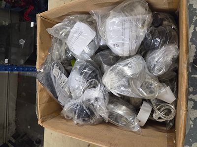 A Collection of Light Fixture Components. A collection of white, black, and silver light fixture 