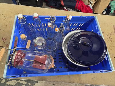 A Collection of Kilner Glassware and Enamel Cookware