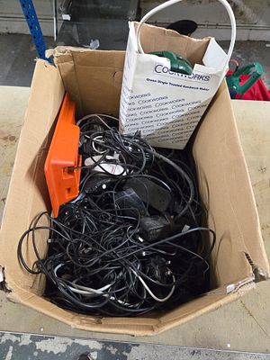 A Collection of Electrical Equipment, Power Cables Adapters including a Sandwich Maker