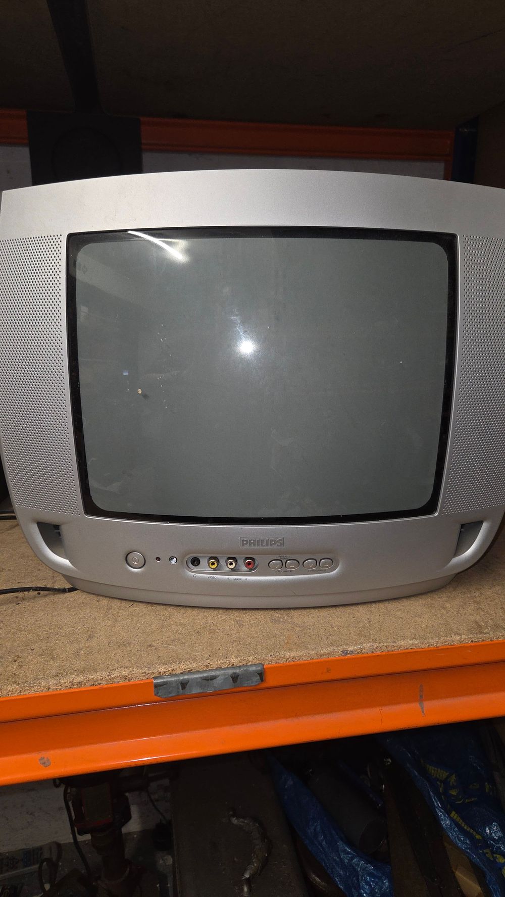 Lot 308 – Philips Silver CRT Television with Front A/V Inputs powers on