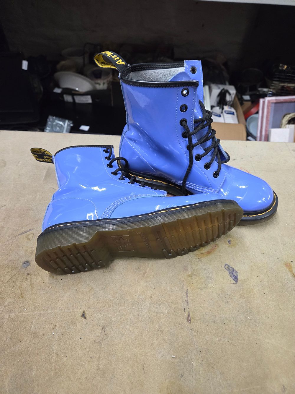 Lot 483 – A Pair of Blue Patent Leather Dr. Martens Boots