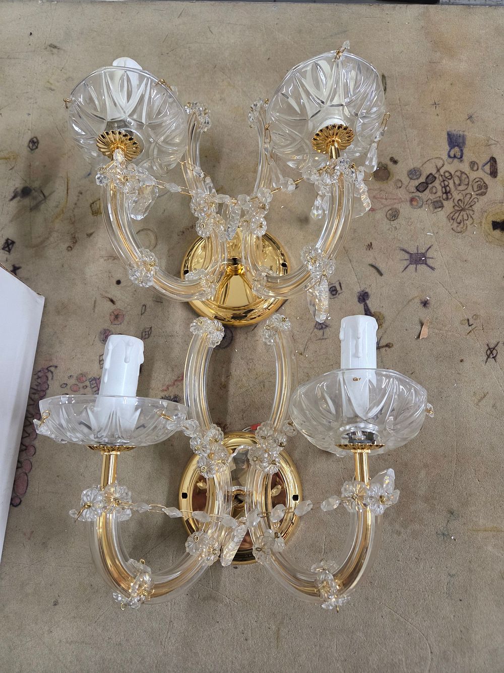 Lot 511 – A Pair of Ornate Gold Tone and Glass Wall Sconces