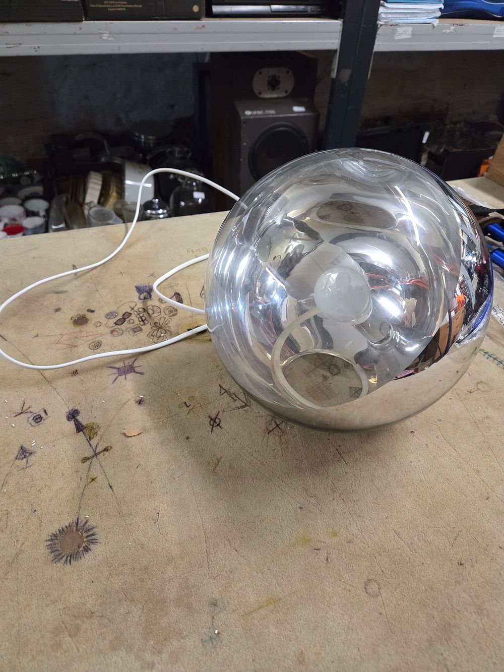 Lot 515 – Spherical Silver Toned and Clear Glass Table Lamp