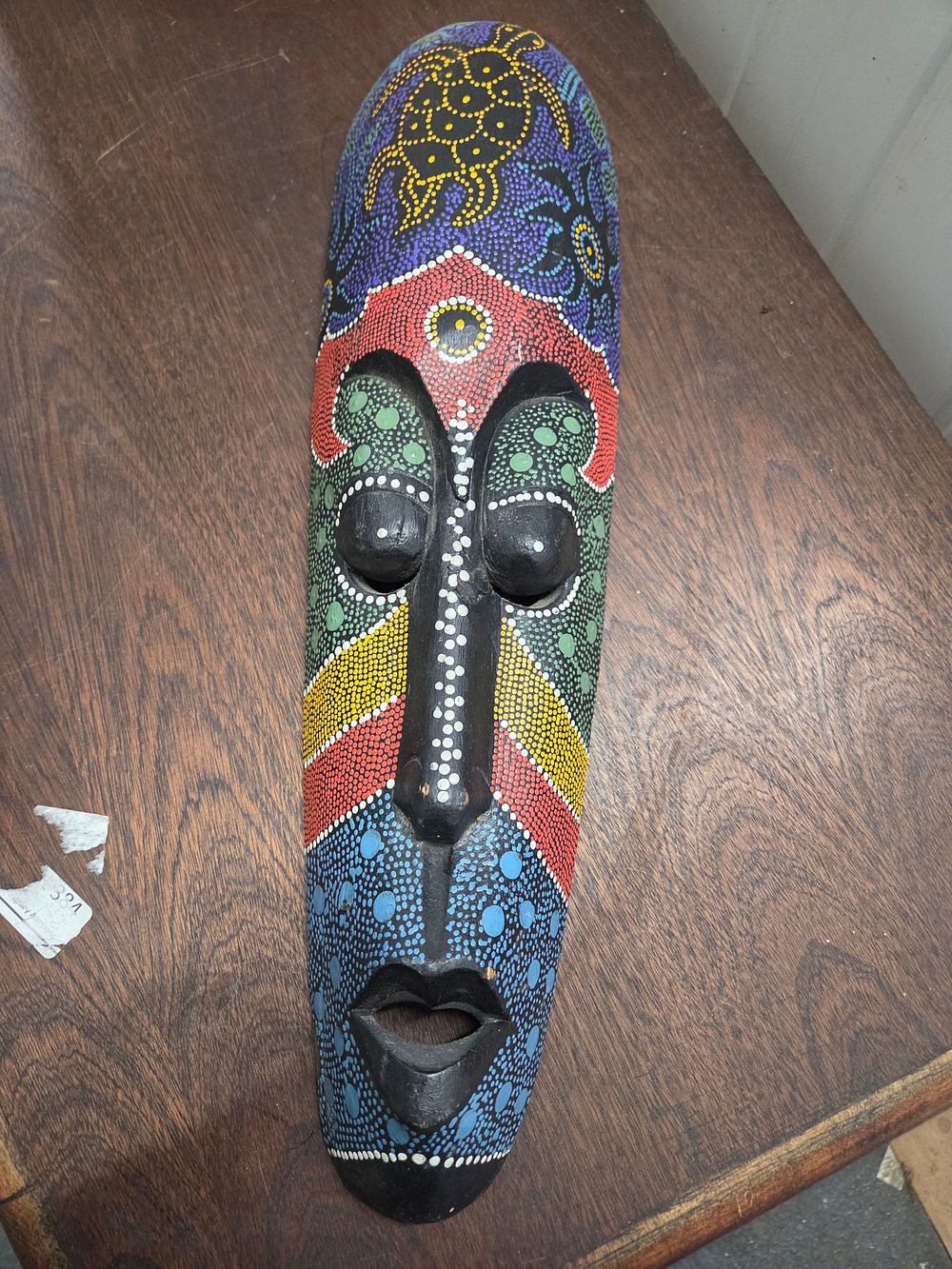 Lot 612 – Carved Wooden Tribal Style Mask with Dot Painting