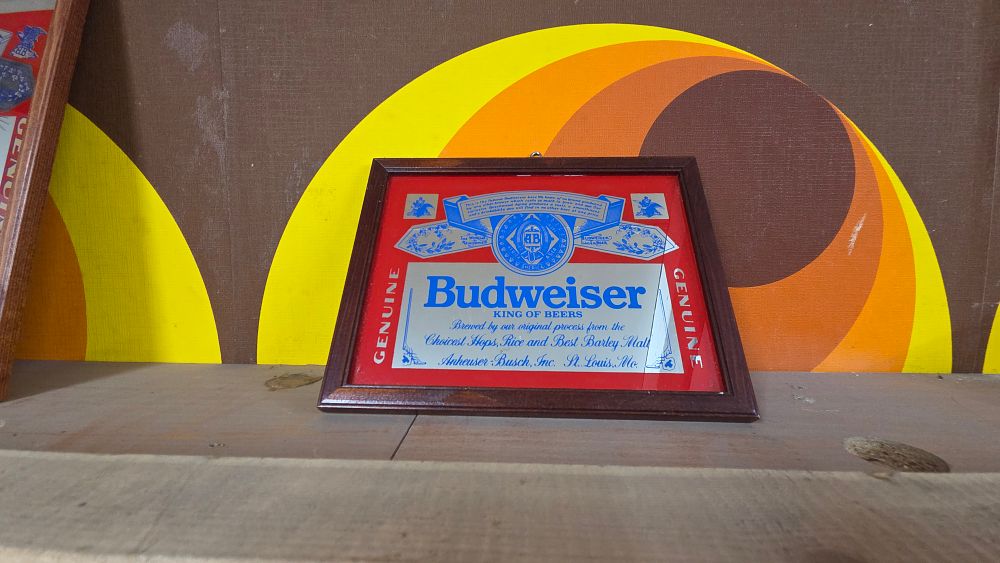 Lot 627 – Budweiser King of Beers Wood Framed Advertising Mirror