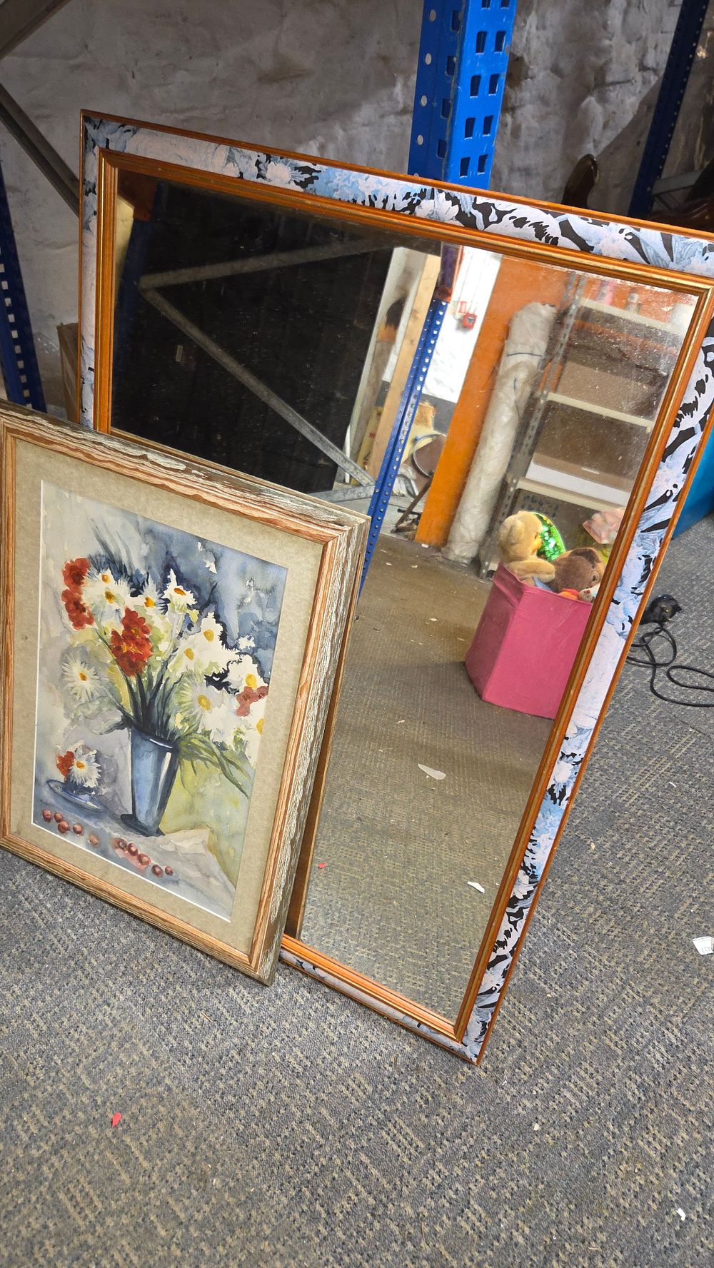 Lot 193 – Two items comprising a wall mirror and framed watercolour