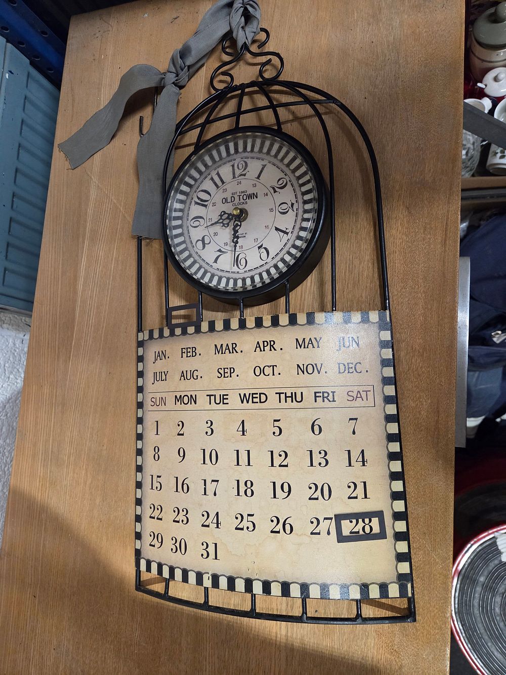 Lot 256 – Retro Industrial Style Metal Wall Clock and Perpetual Calendar