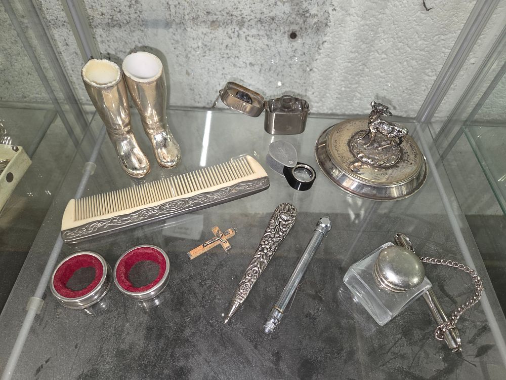 Lot 615 – A Collection of Silver Coloured and Glass Decorative Items