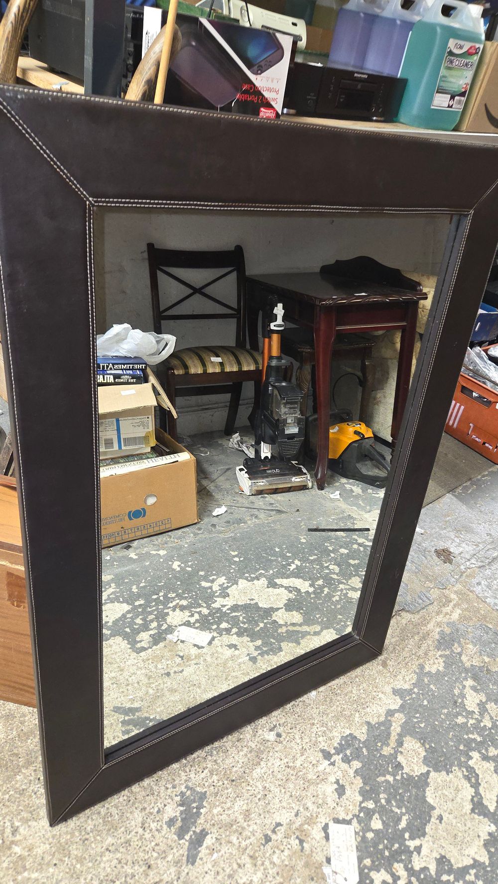 Lot 432 – Large Rectangular Wall Mirror with Stitched Dark Brown Frame