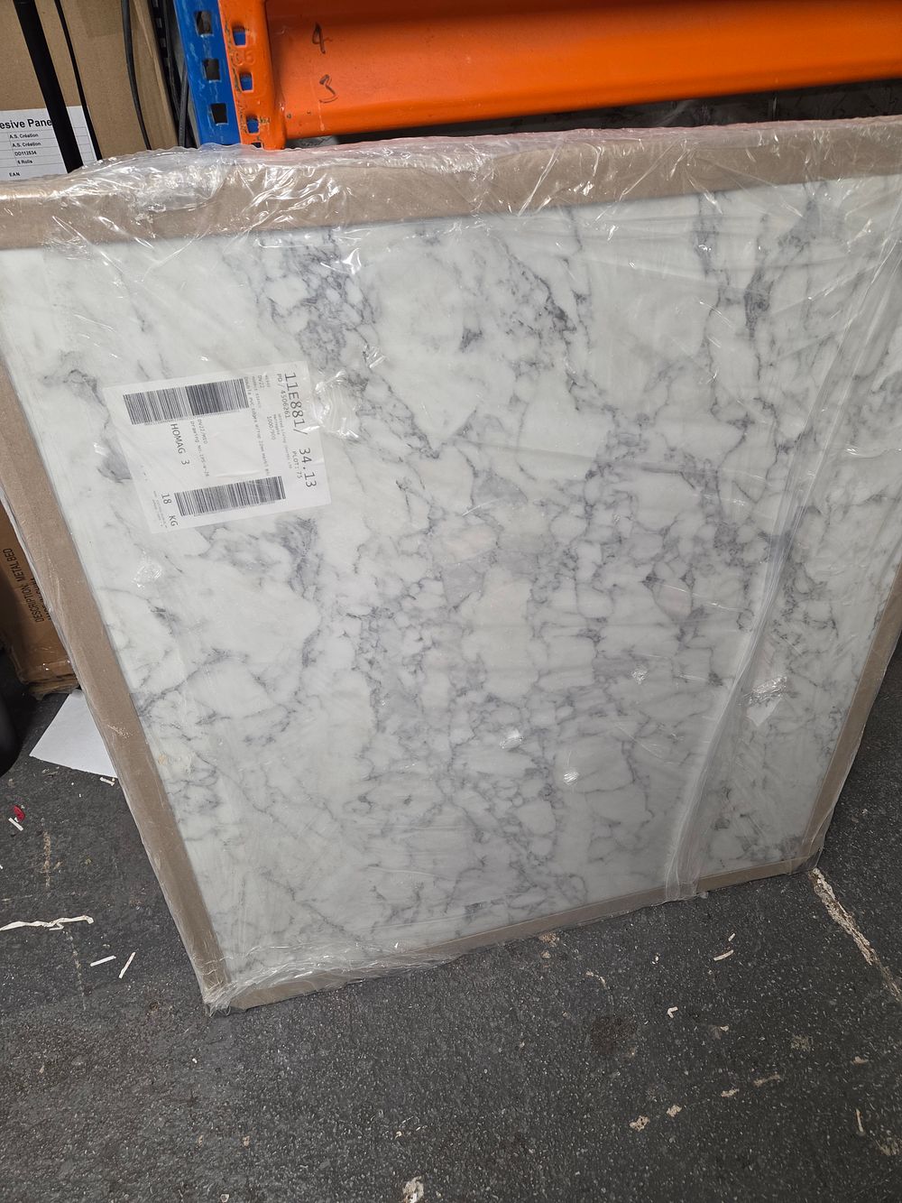 Lot 436 – Marble Bianco Worktop with Double PVC Edges, weighing 18 kg.