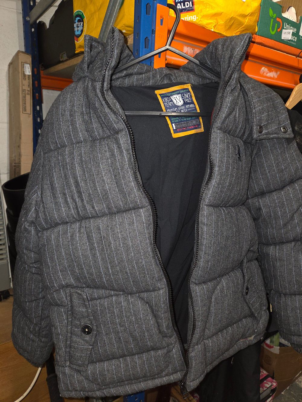 Lot 454 – Next Boys Grey Pinstripe Wool Blend Puffer Jacket Age 10