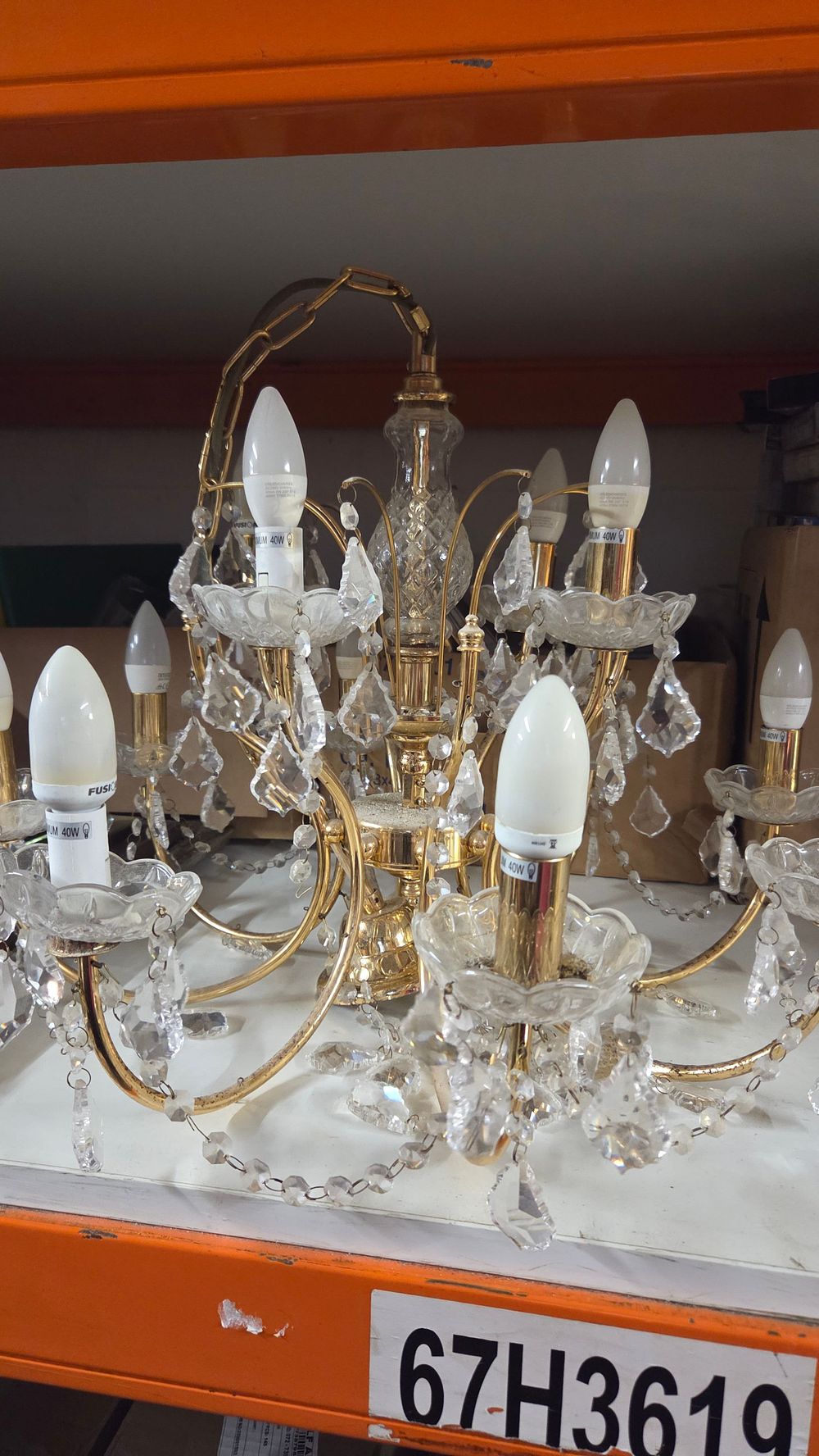 Lot 171 – Gold Coloured Crystal Chandelier with Faceted Pendants