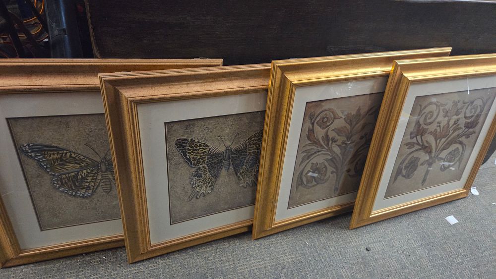 Lot 184 – A Pair of Framed Butterfly and Floral Motif Artworks