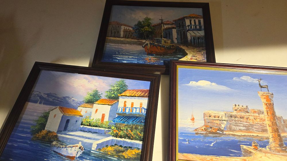 Lot 240 – Three Framed Mediterranean Coastal Scene Oil Paintings
