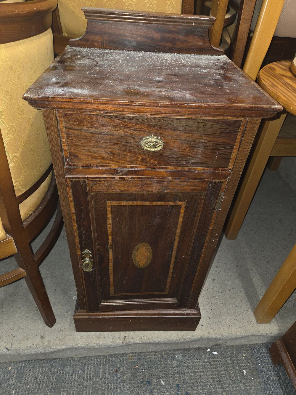 Lot 427 – 19th Century Inlaid Walnut Cabinet with Marquetry Medallion